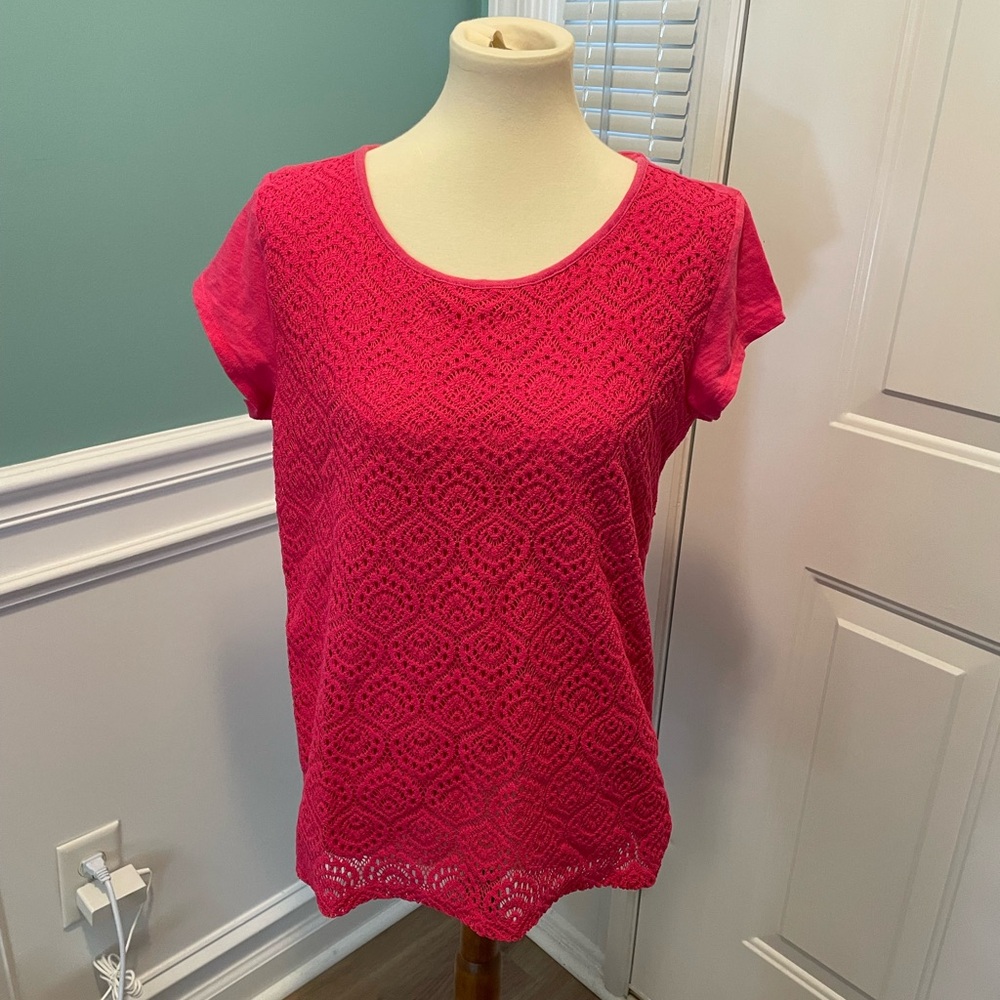 Liz Claiborne Pink Short Sleeve Pink Top large